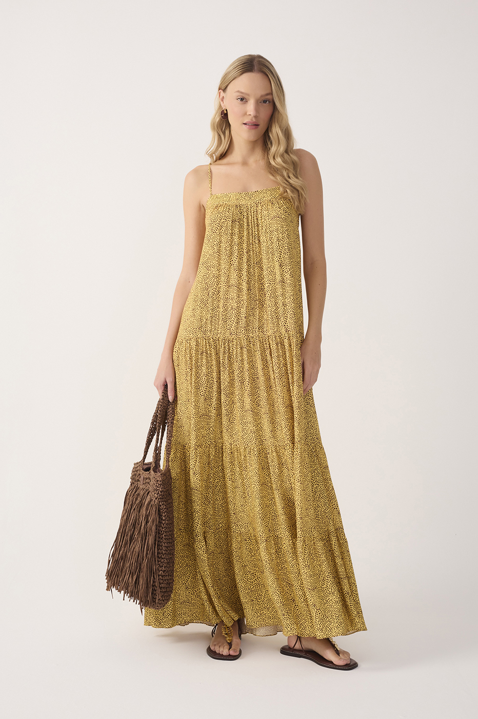 Yellow Gotas Smocked Tiered Maxi Dress