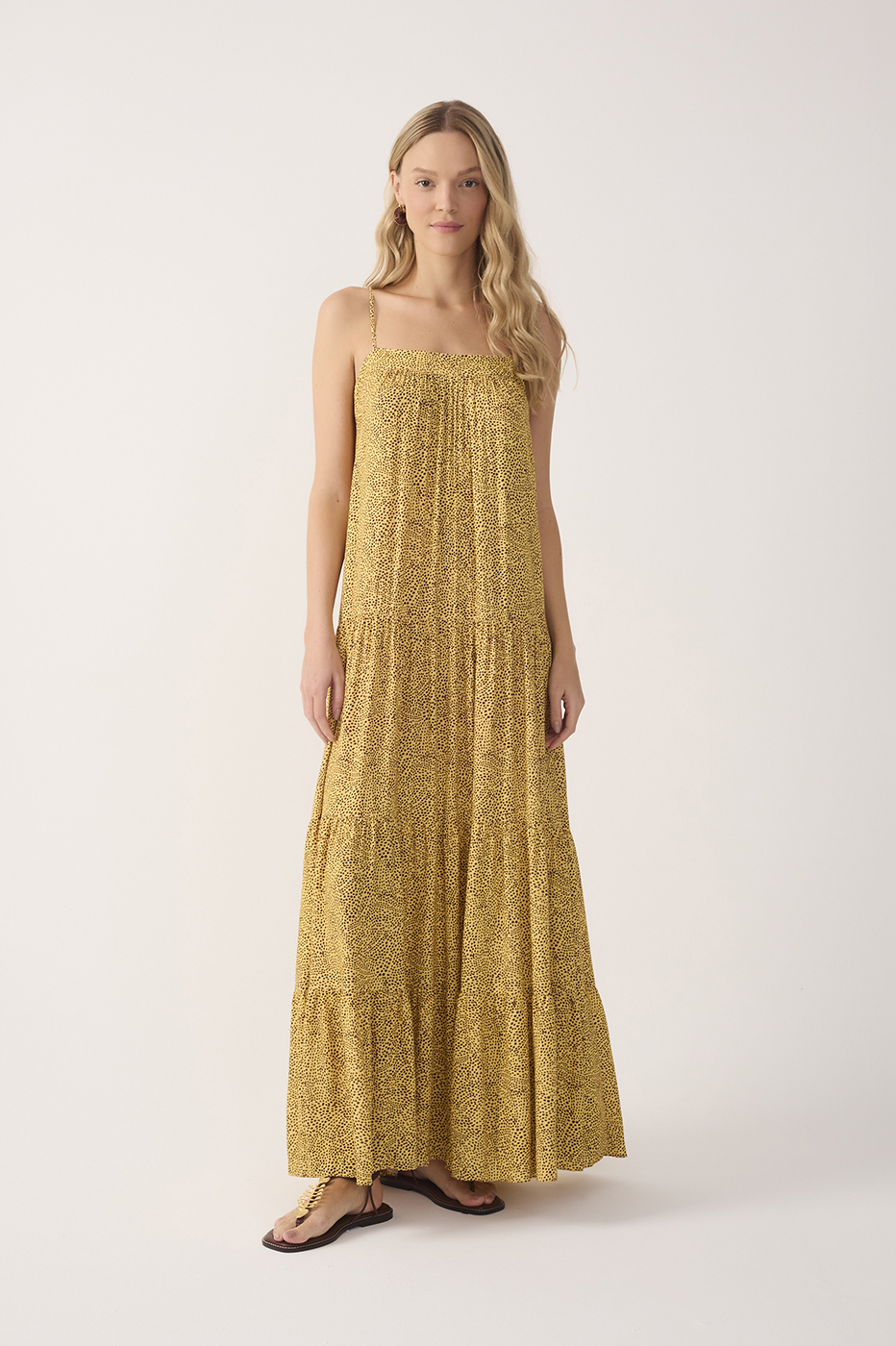 Yellow Gotas Smocked Tiered Maxi Dress