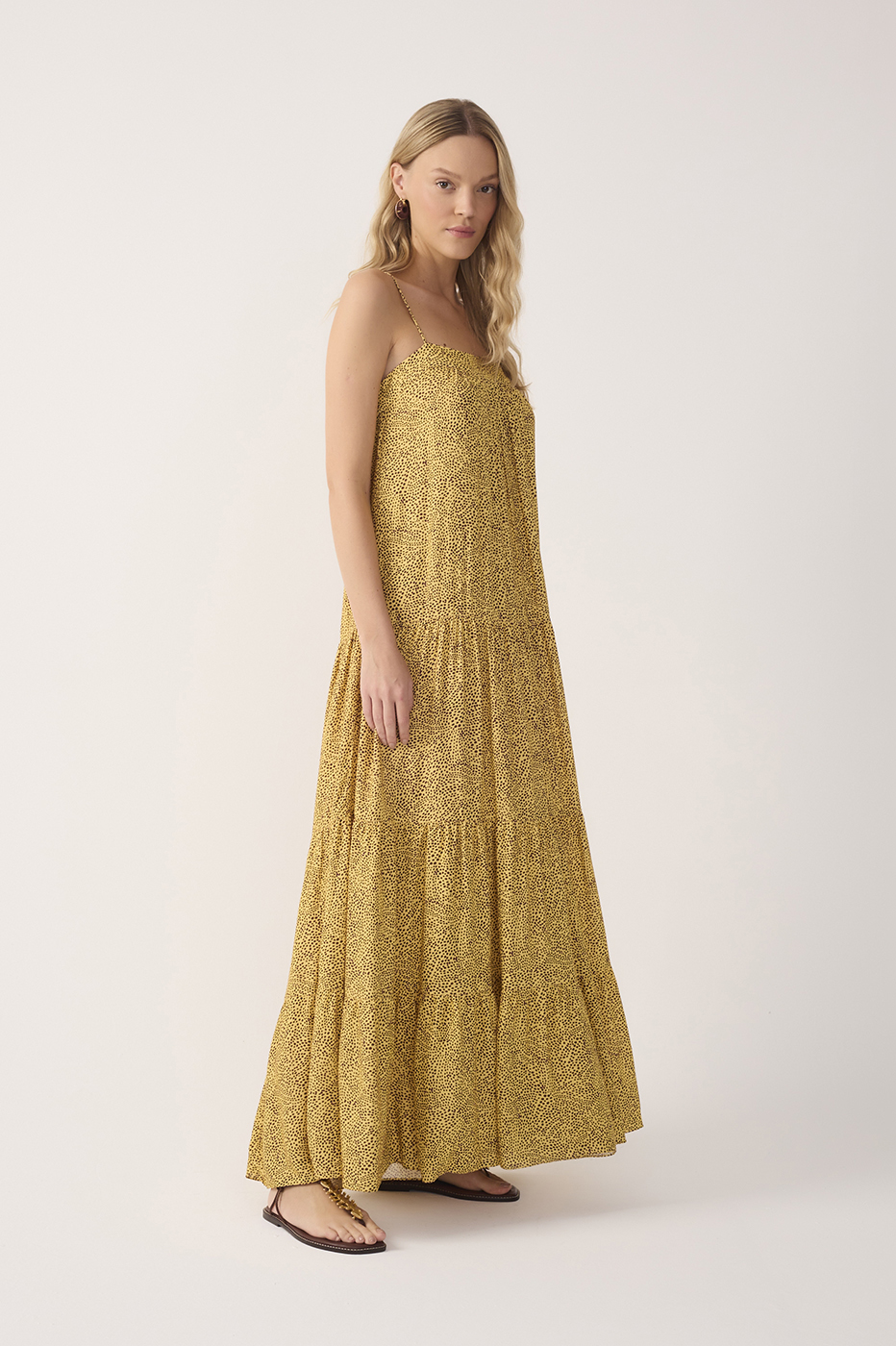 Yellow Gotas Smocked Tiered Maxi Dress