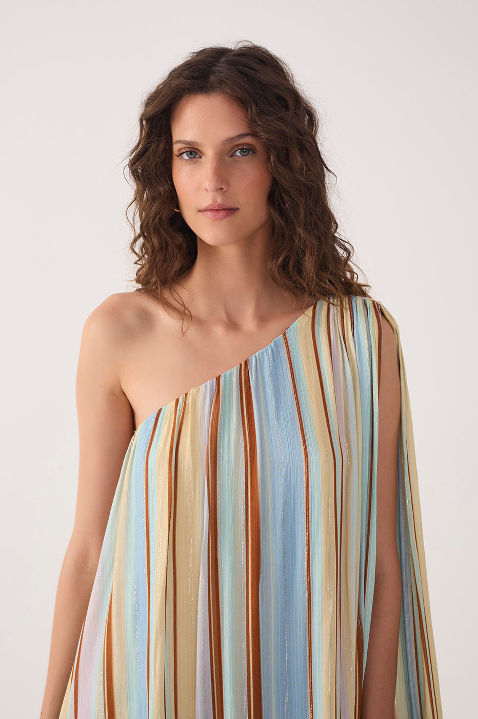 Multicolor Stripes C¨¦u One-Shoulder Lurex Mini Dress