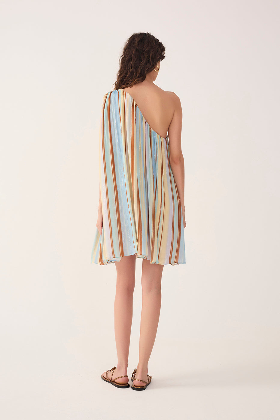 Multicolor Stripes C¨¦u One-Shoulder Lurex Mini Dress