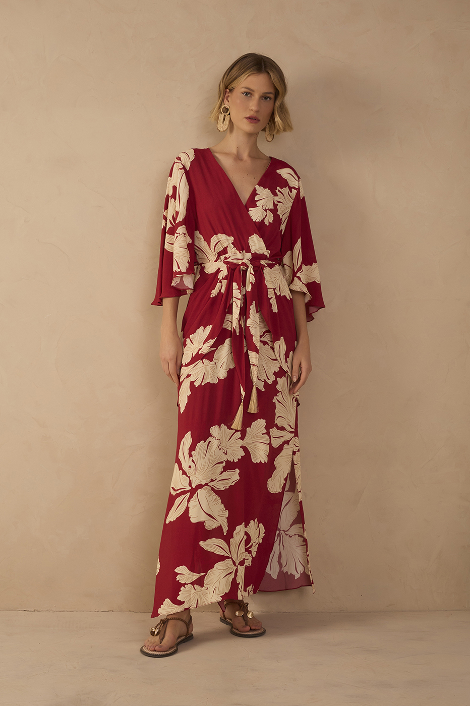Red P¨¦tala Wrap Front Tie Maxi Dress