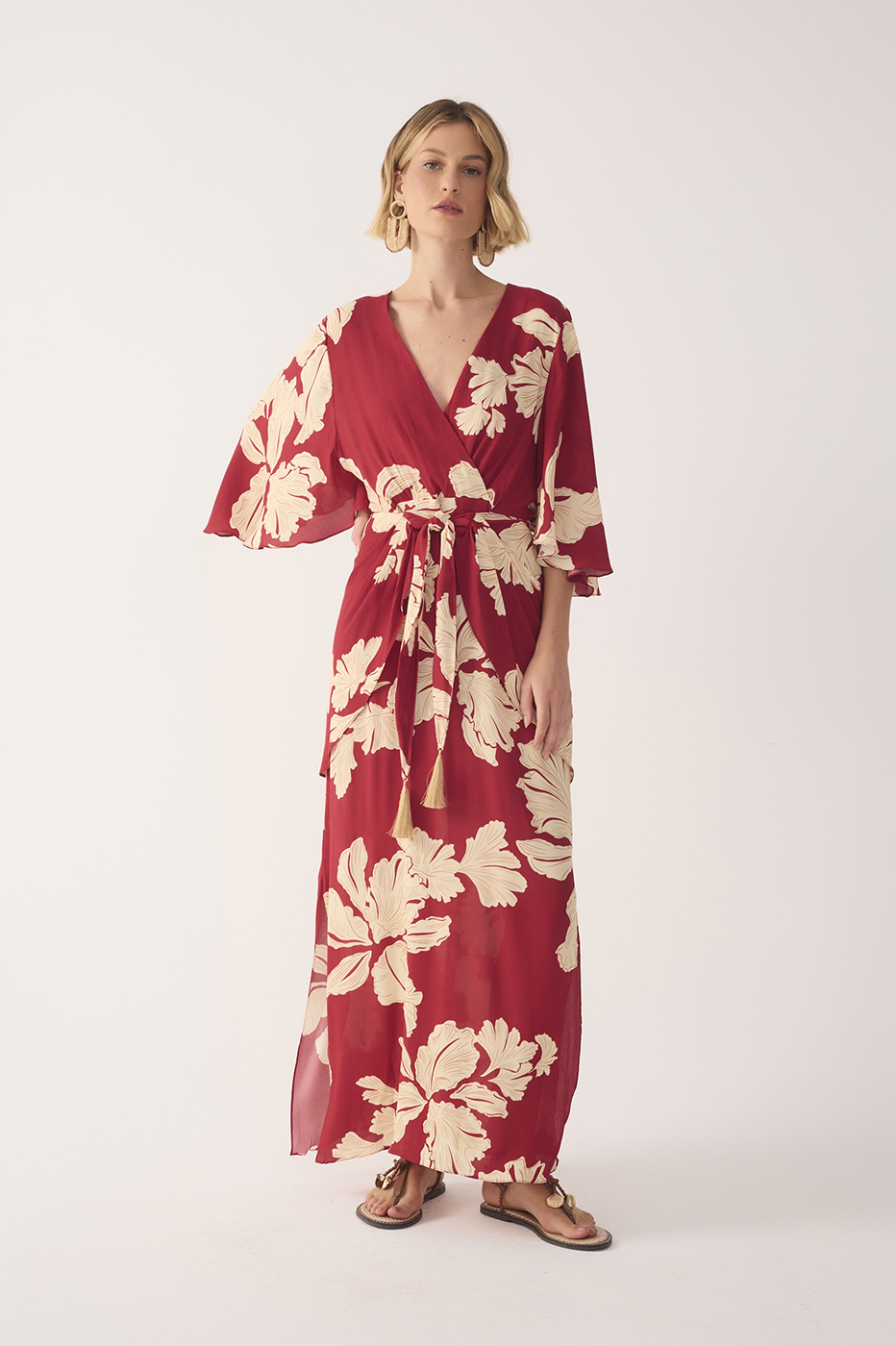 Red P¨¦tala Wrap Front Tie Maxi Dress