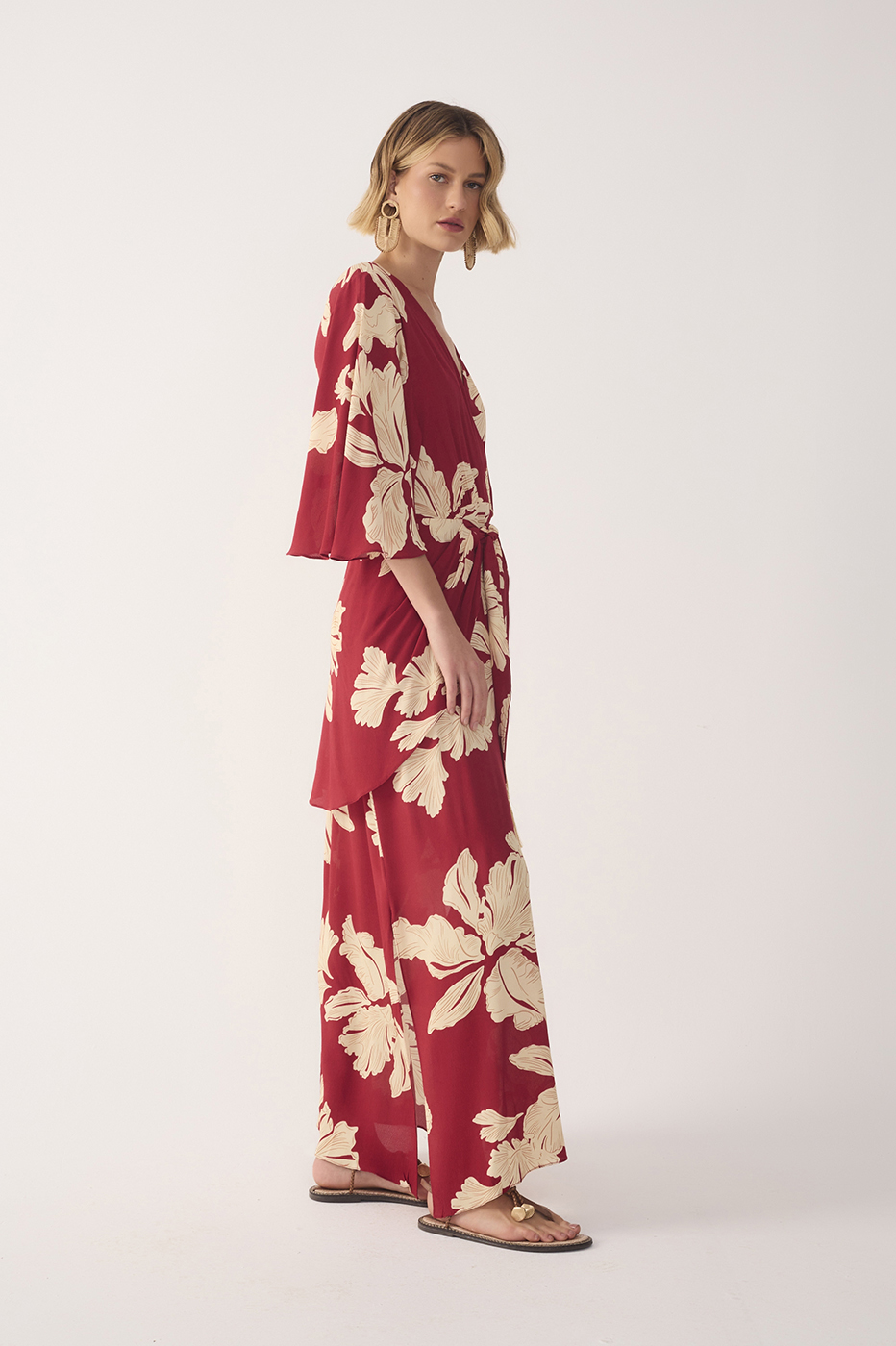 Red P¨¦tala Wrap Front Tie Maxi Dress