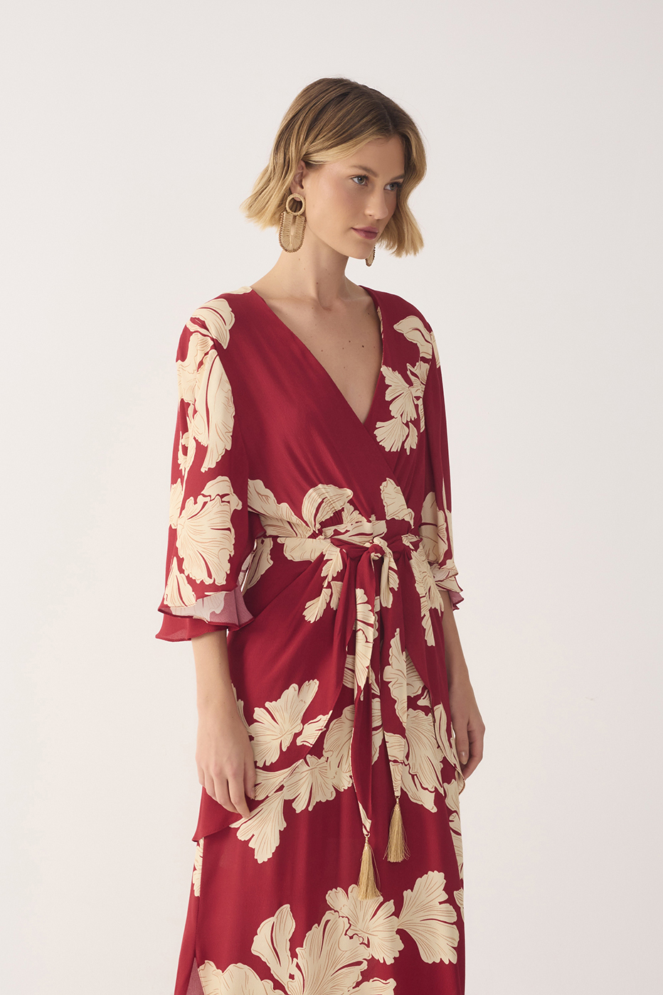 Red P¨¦tala Wrap Front Tie Maxi Dress
