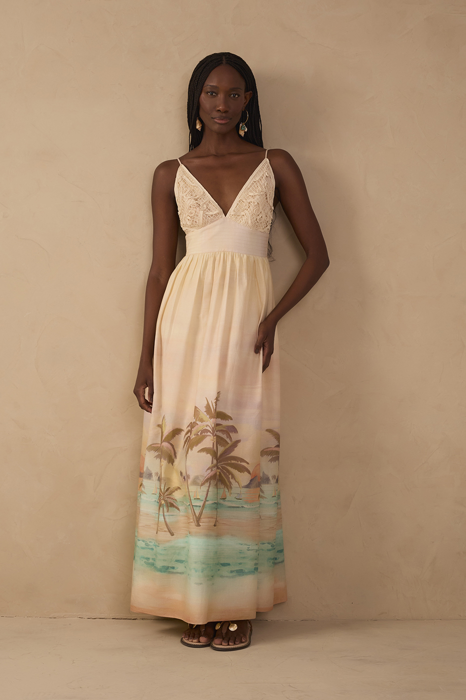 Beige Veranil Embroidered Maxi Dress