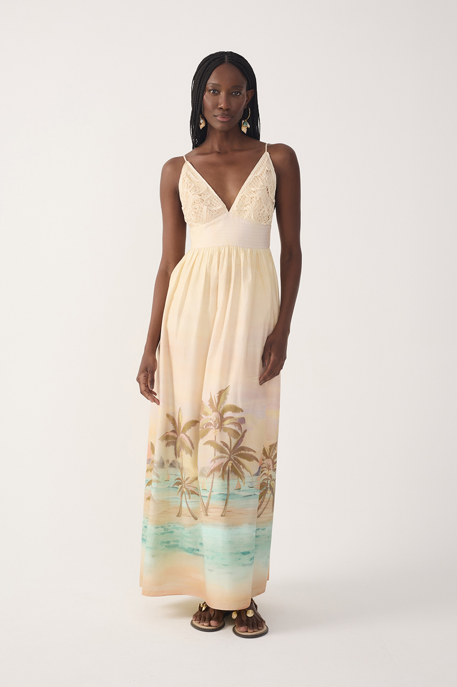 Beige Veranil Embroidered Maxi Dress