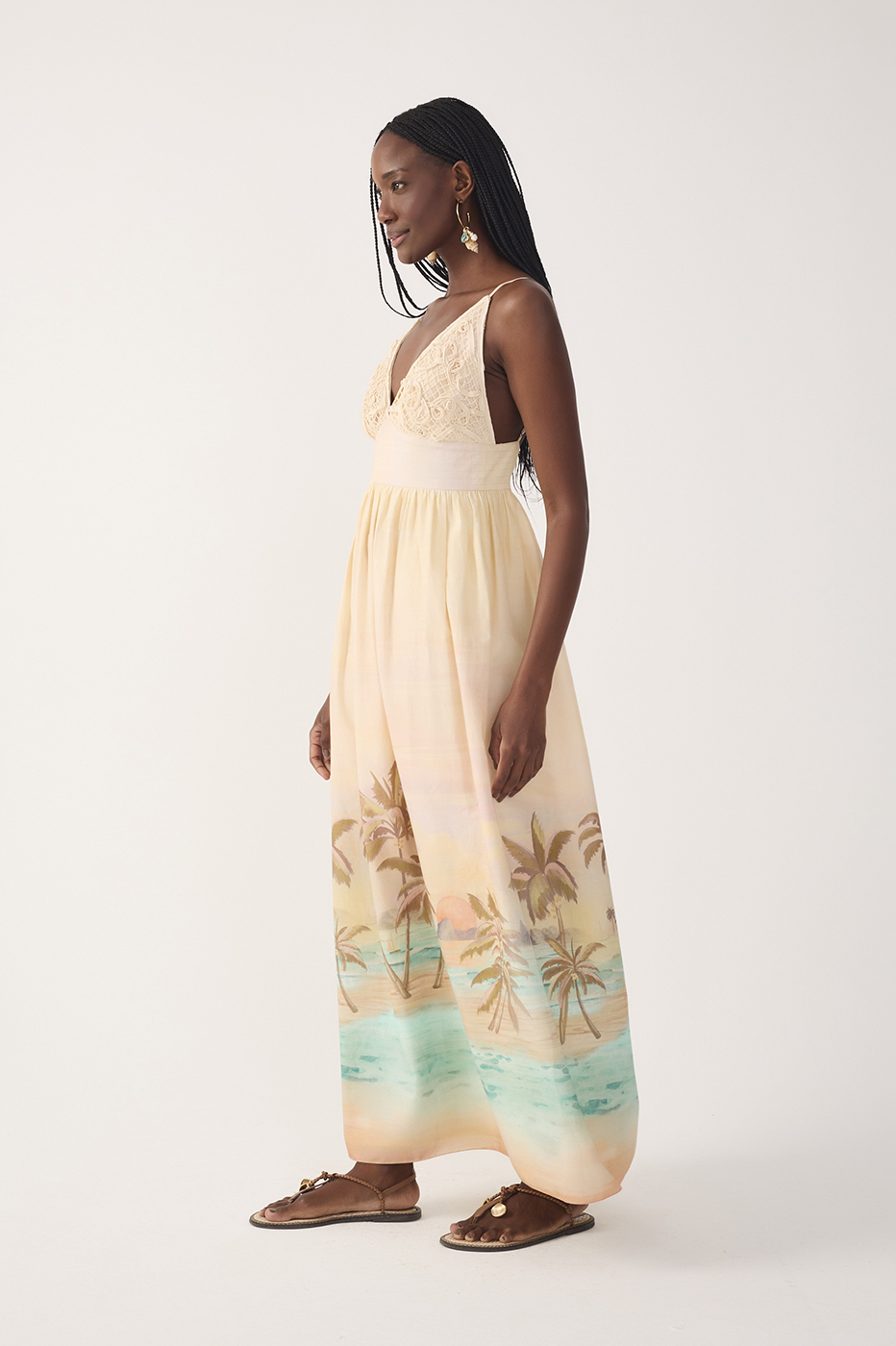 Beige Veranil Embroidered Maxi Dress