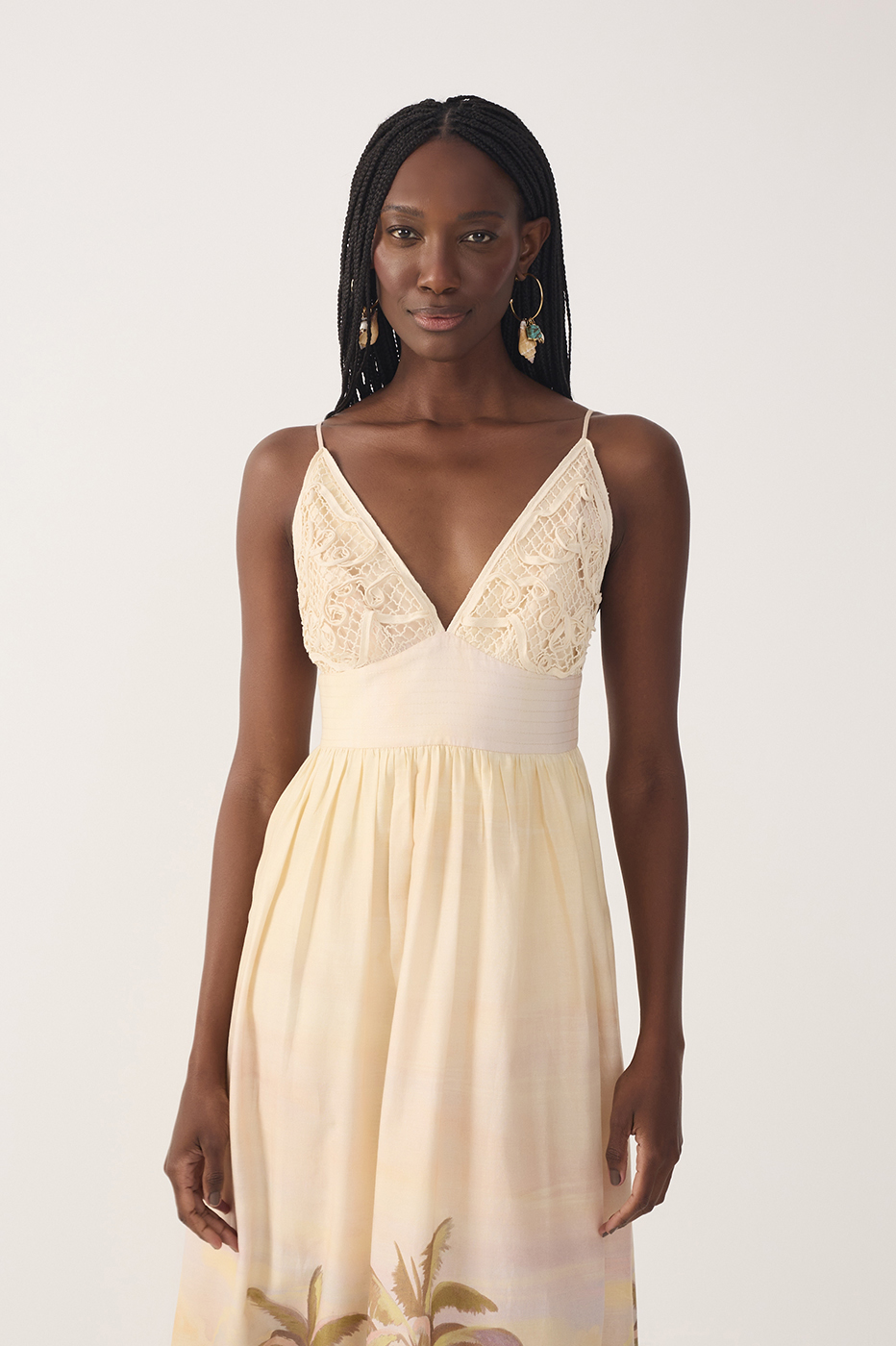 Beige Veranil Embroidered Maxi Dress