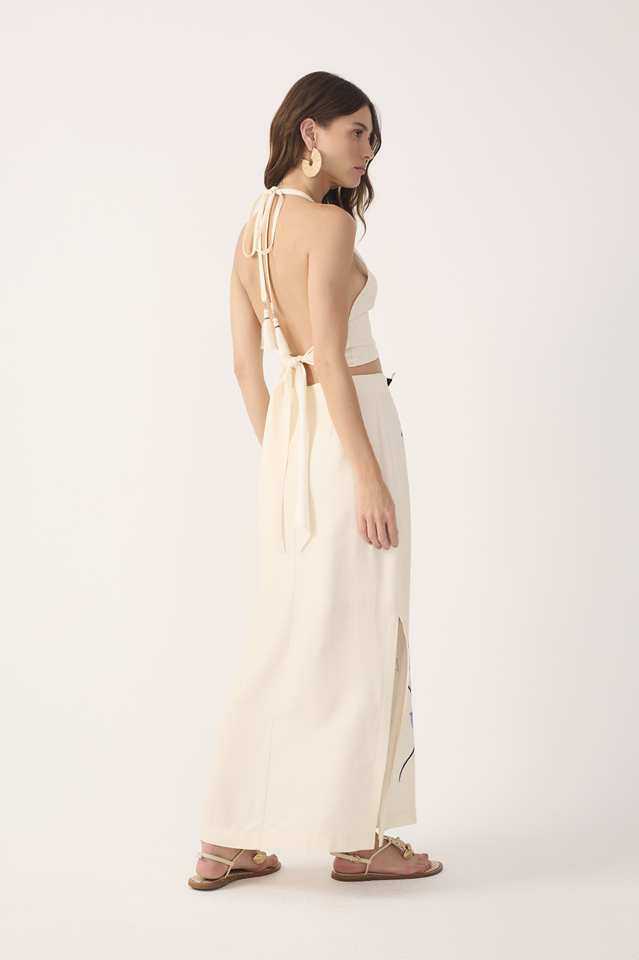 Off-White Flor Top and Maxi Skirt Linen Set