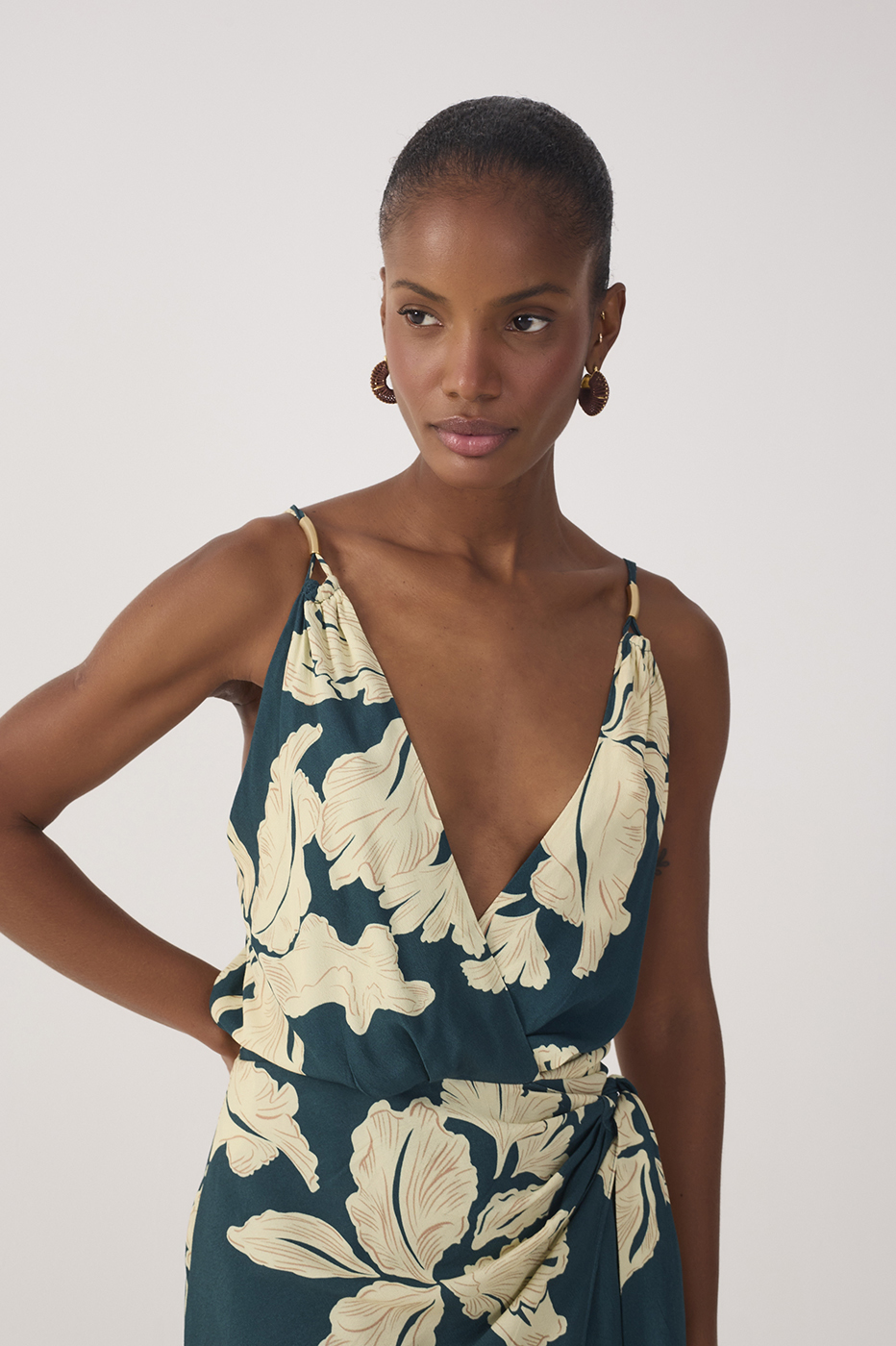 Green P¨¦tala V Neck Wrap Mini Dress