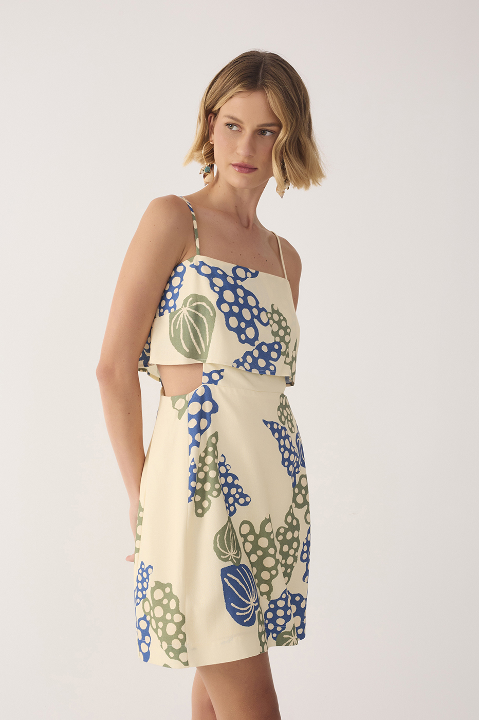 Beige Begonia Cut-Out Linen Mini Dress