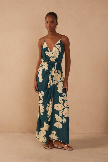 Green P¨¦tala V Neck Wrap Maxi Dress