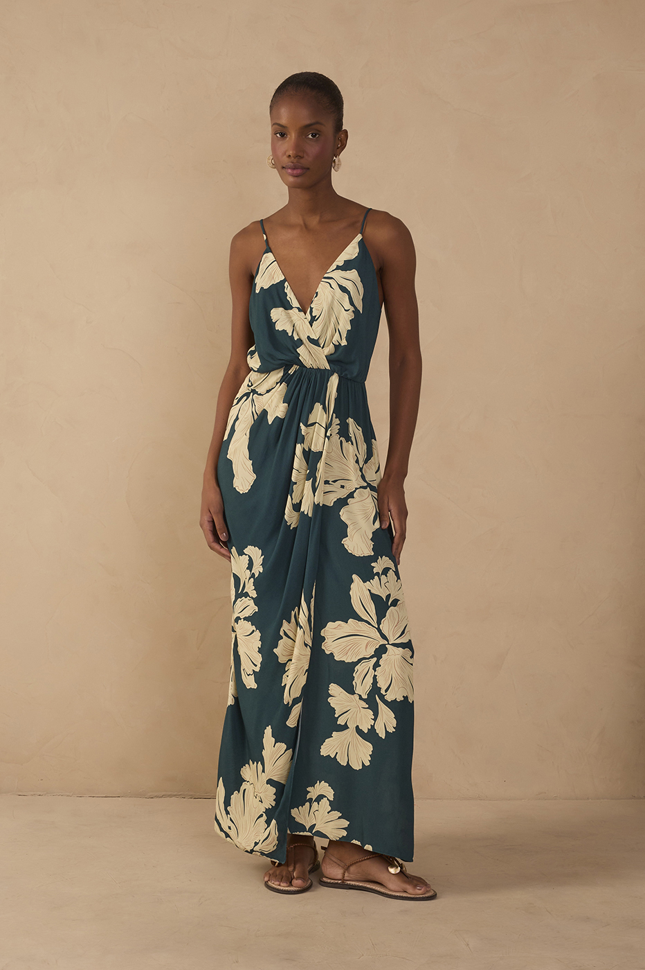 Green P¨¦tala V Neck Wrap Maxi Dress