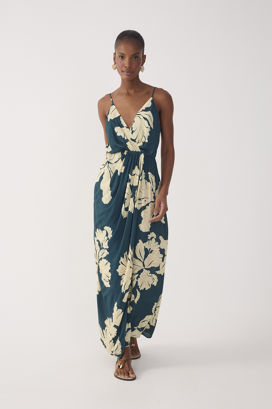 Green P¨¦tala V Neck Wrap Maxi Dress