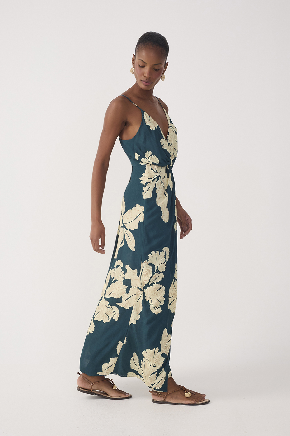 Green P¨¦tala V Neck Wrap Maxi Dress