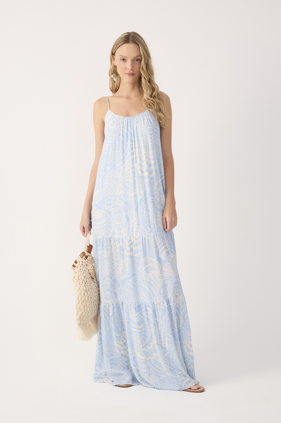 Blue Cristalina Tiered Sleeveless Maxi Dress