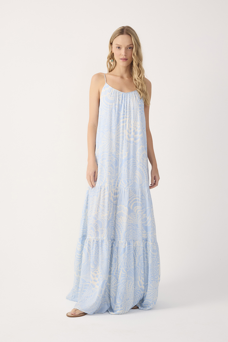 Blue Cristalina Tiered Sleeveless Maxi Dress