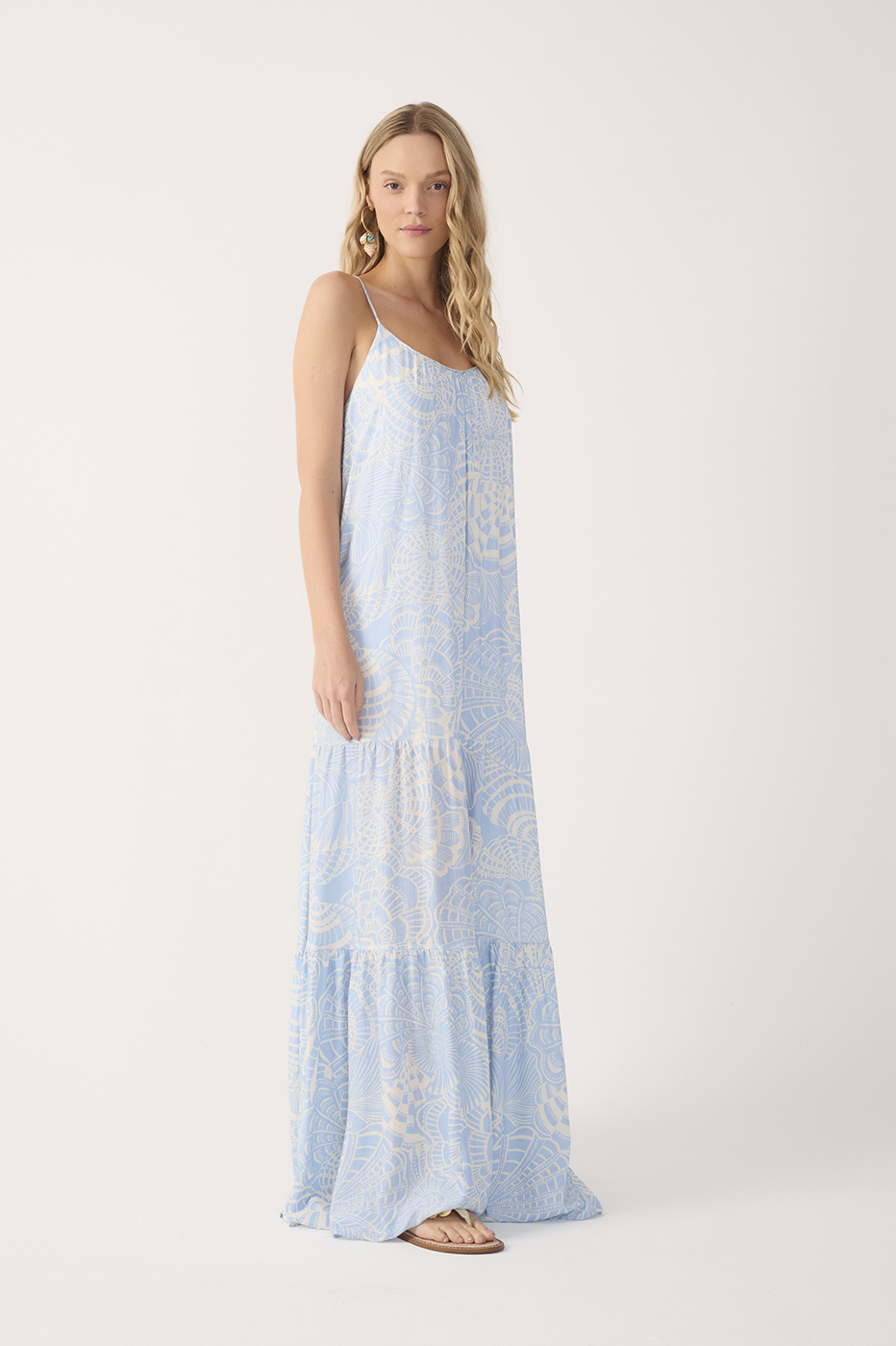 Blue Cristalina Tiered Sleeveless Maxi Dress