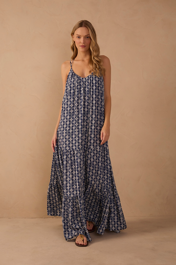 Blue Guarda Sol Tiered Sleeveless Maxi Dress