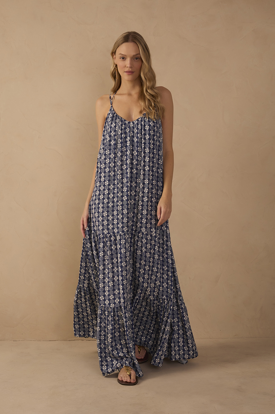 Blue Guarda Sol Tiered Sleeveless Maxi Dress