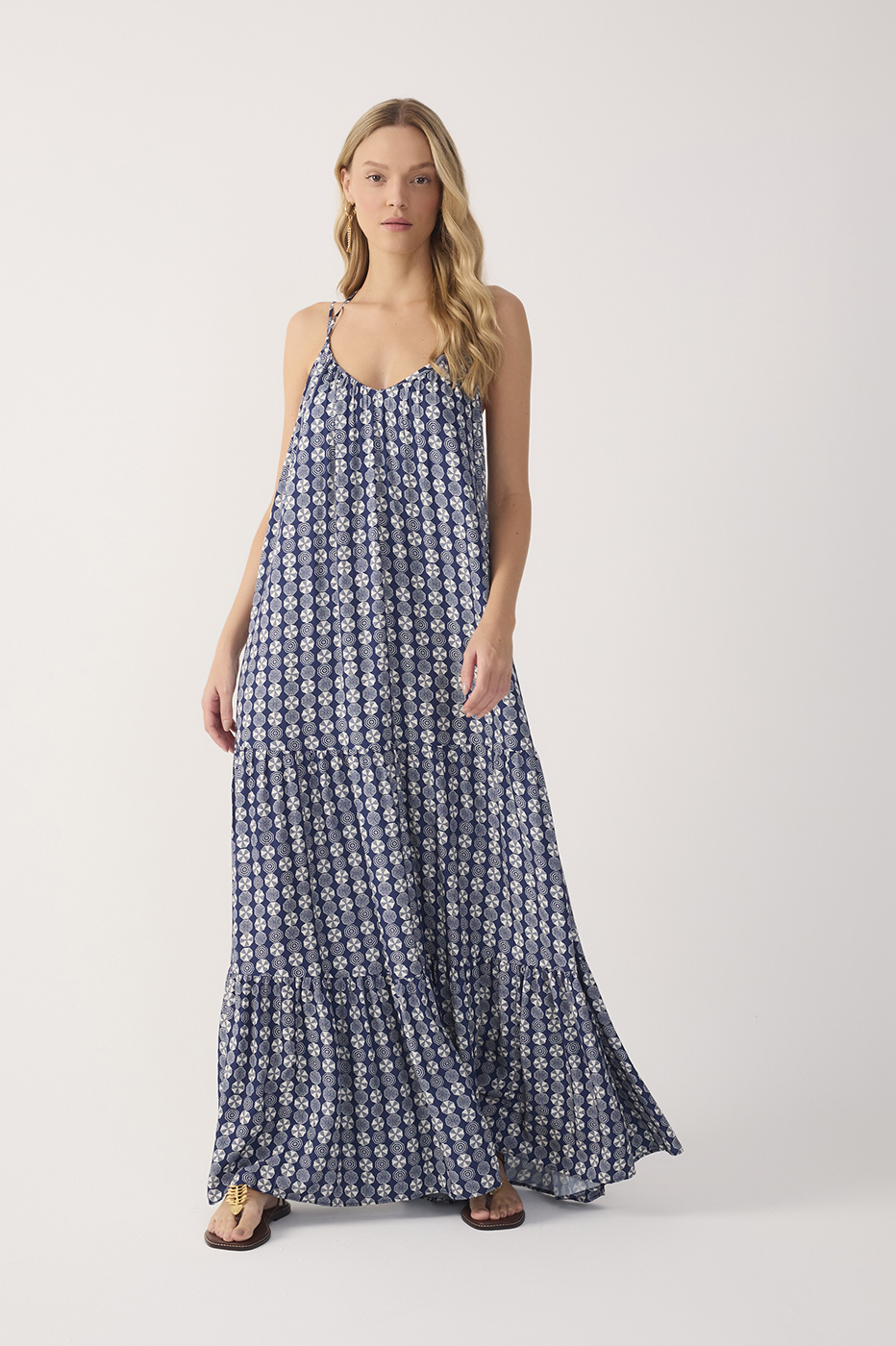 Blue Guarda Sol Tiered Sleeveless Maxi Dress