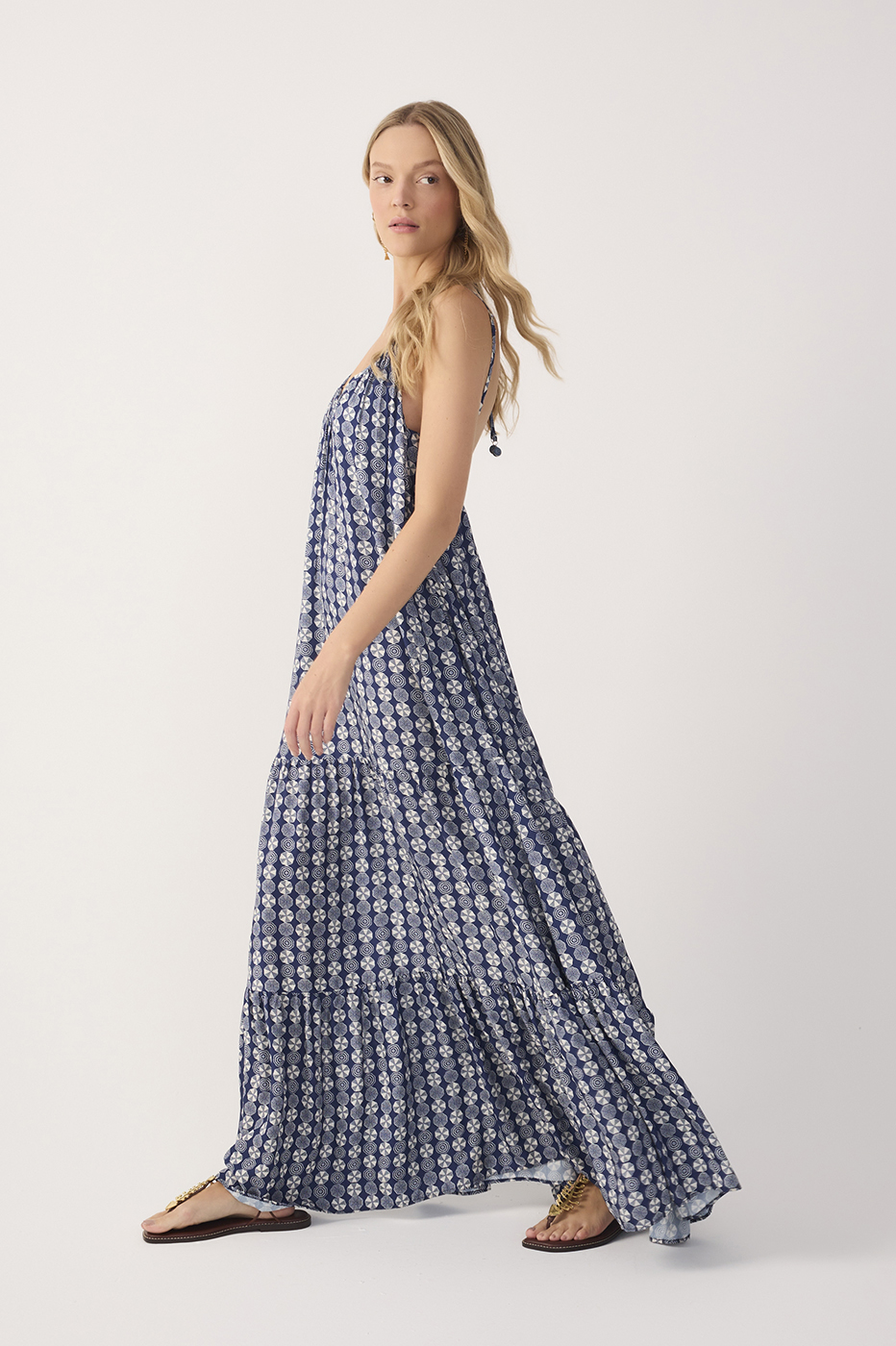 Blue Guarda Sol Tiered Sleeveless Maxi Dress