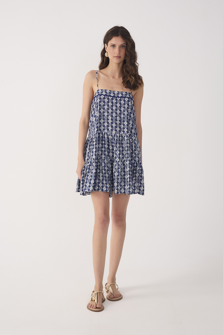 Blue Guarda Sol Square Neck Ruffled Mini Dress