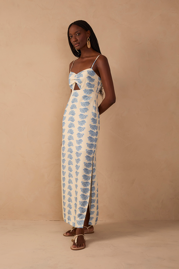 Off-White Aquario Side Slit Linen Maxi Dress