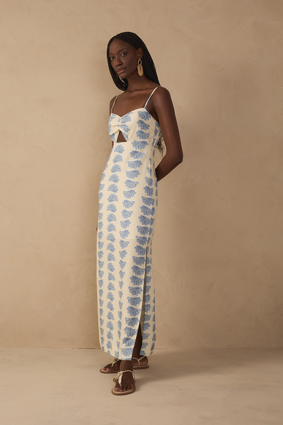 Off-White Aquario Side Slit Linen Maxi Dress