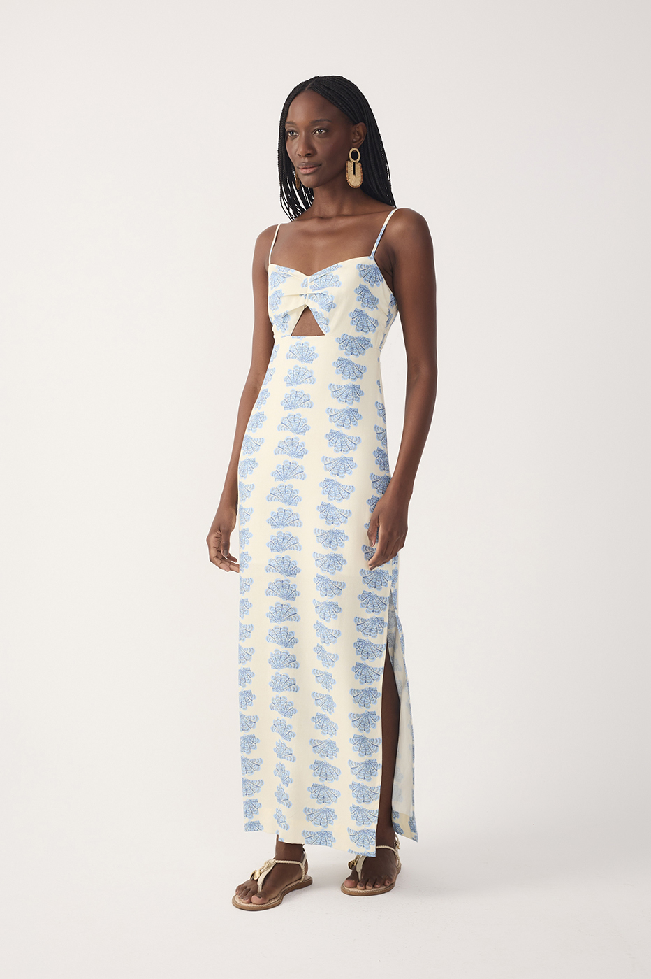 Off-White Aquario Side Slit Linen Maxi Dress