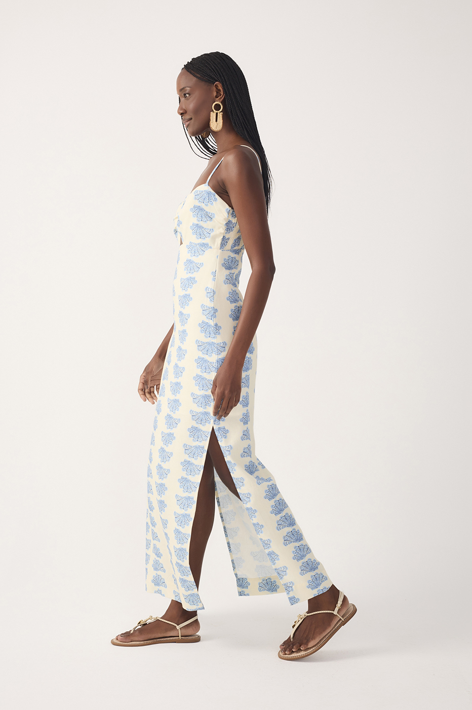 Off-White Aquario Side Slit Linen Maxi Dress