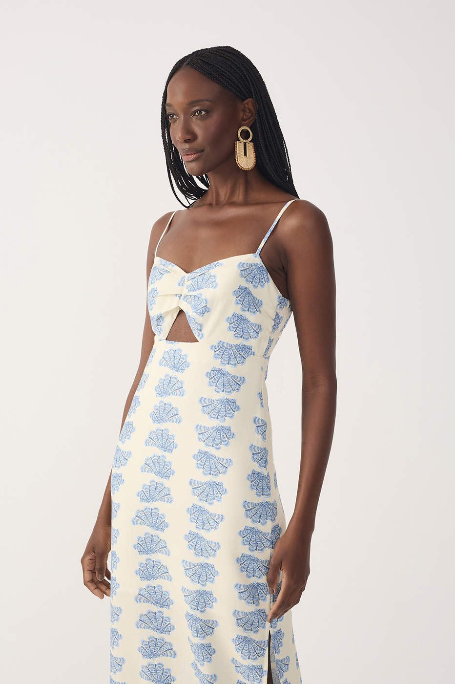 Off-White Aquario Side Slit Linen Maxi Dress