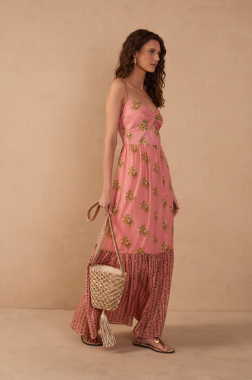 Pink O¨¢sis Cut-Out Tiered Maxi Dress