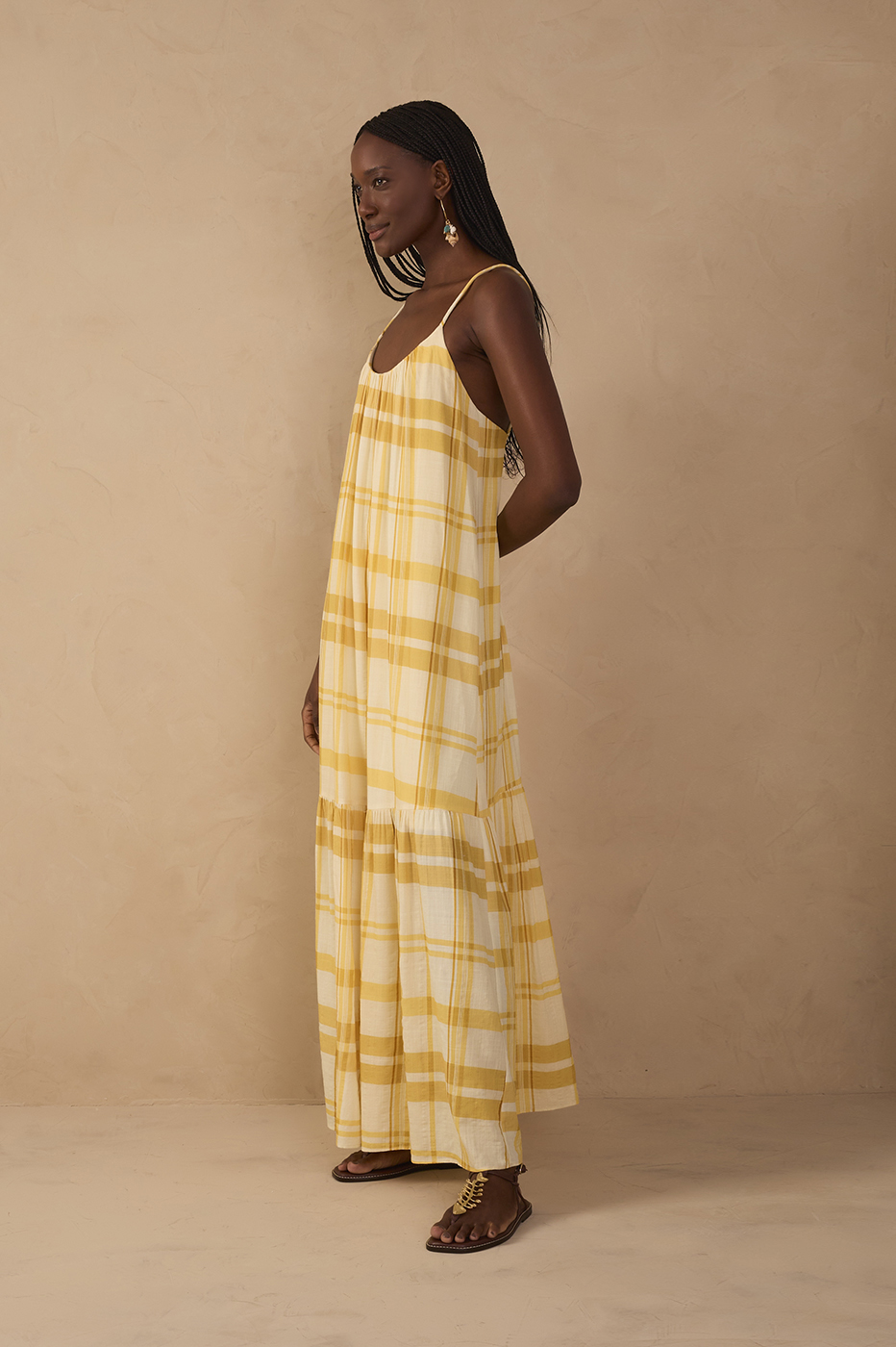 Yellow Frescor Sleeveless Tiered Maxi Dress