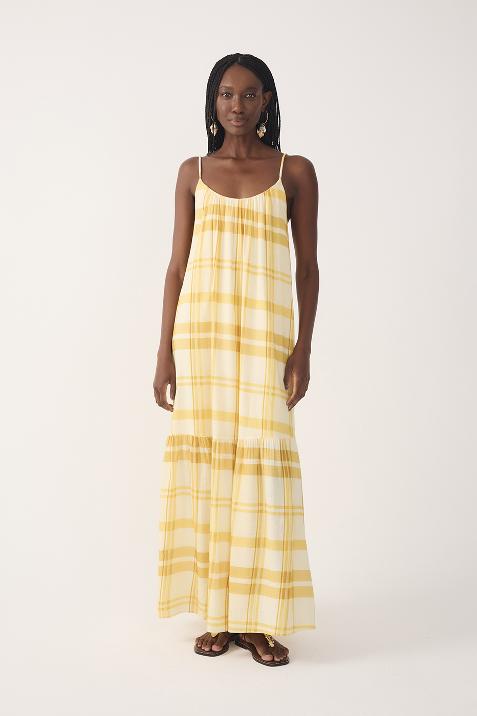 Yellow Frescor Sleeveless Tiered Maxi Dress