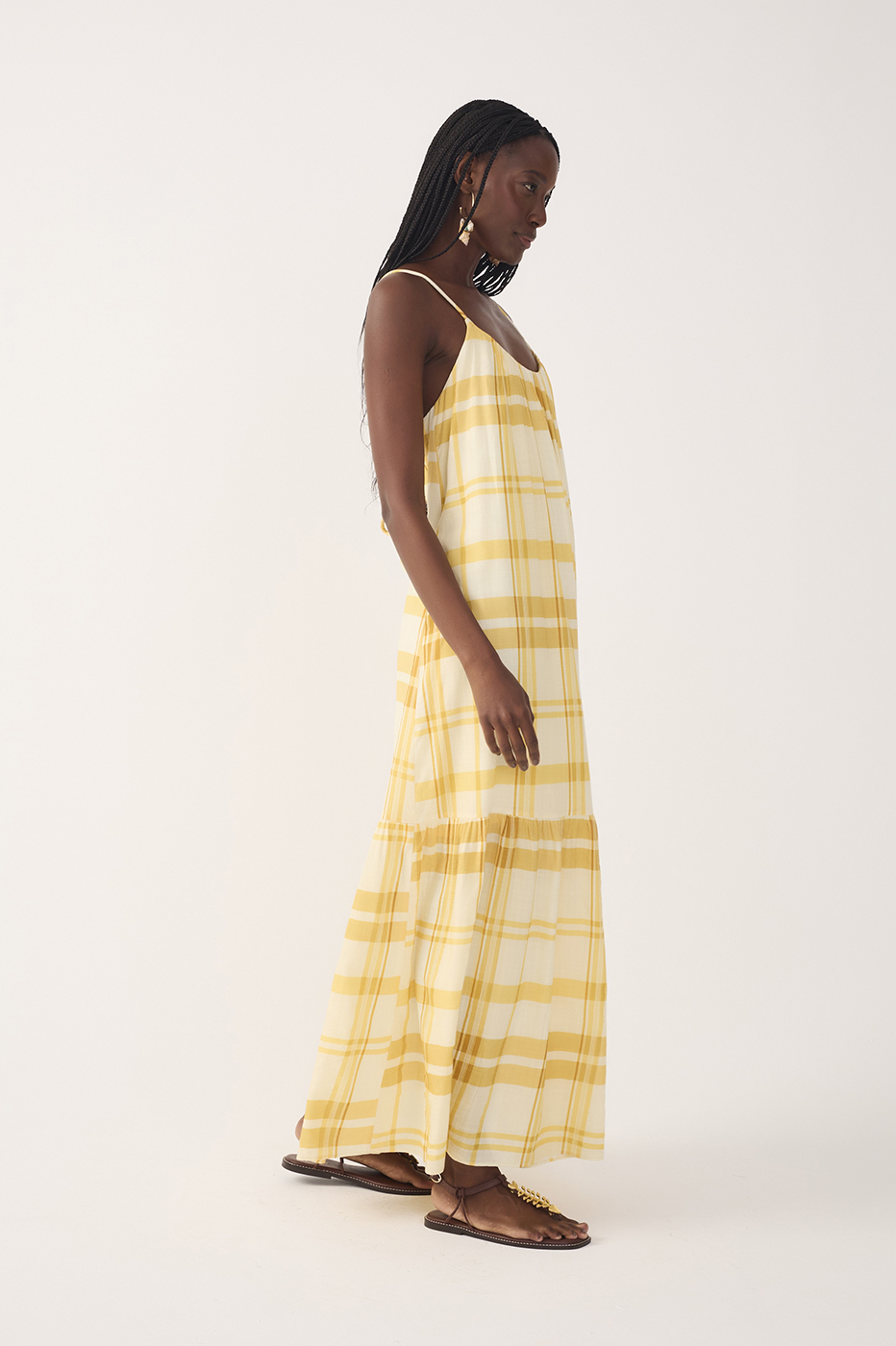 Yellow Frescor Sleeveless Tiered Maxi Dress