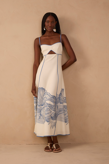 Off-White Mergulho Cut-Out Linen Midi Dress