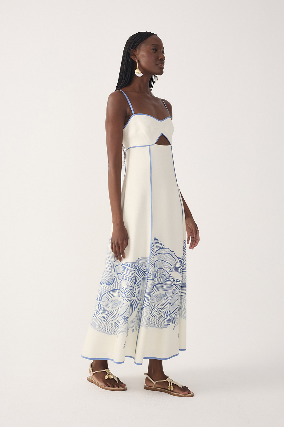 Off-White Mergulho Cut-Out Linen Midi Dress