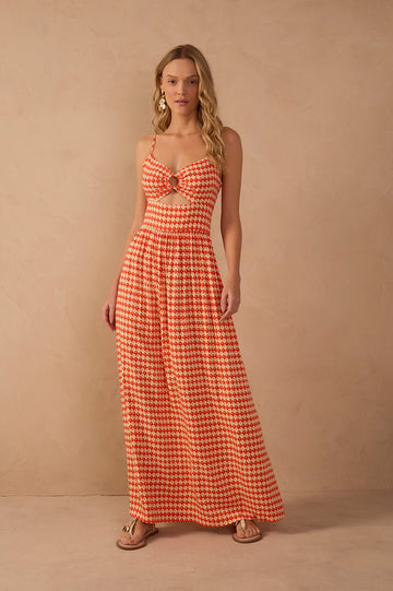 Red Escama Cut-Out Sleeveless Maxi Dress