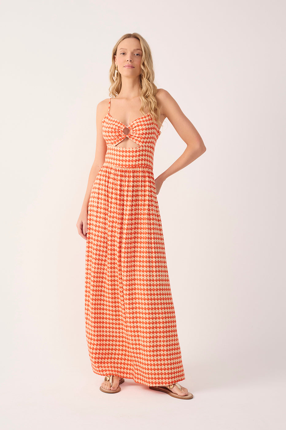 Red Escama Cut-Out Sleeveless Maxi Dress