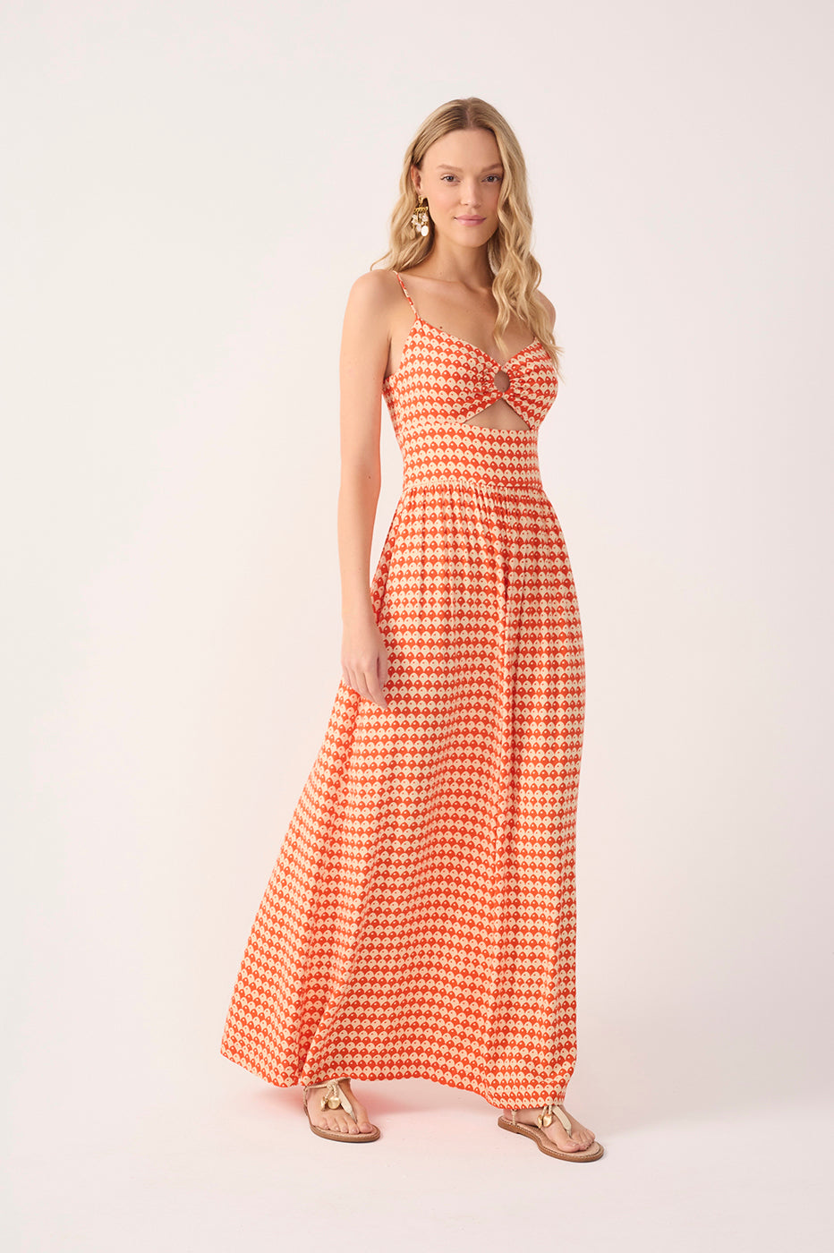 Red Escama Cut-Out Sleeveless Maxi Dress