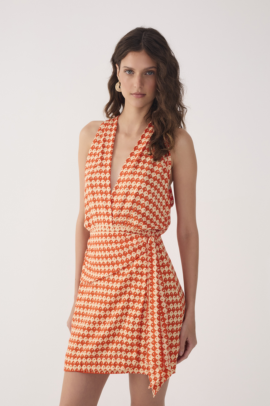 Red Escama V Neck Wrap Mini Dress