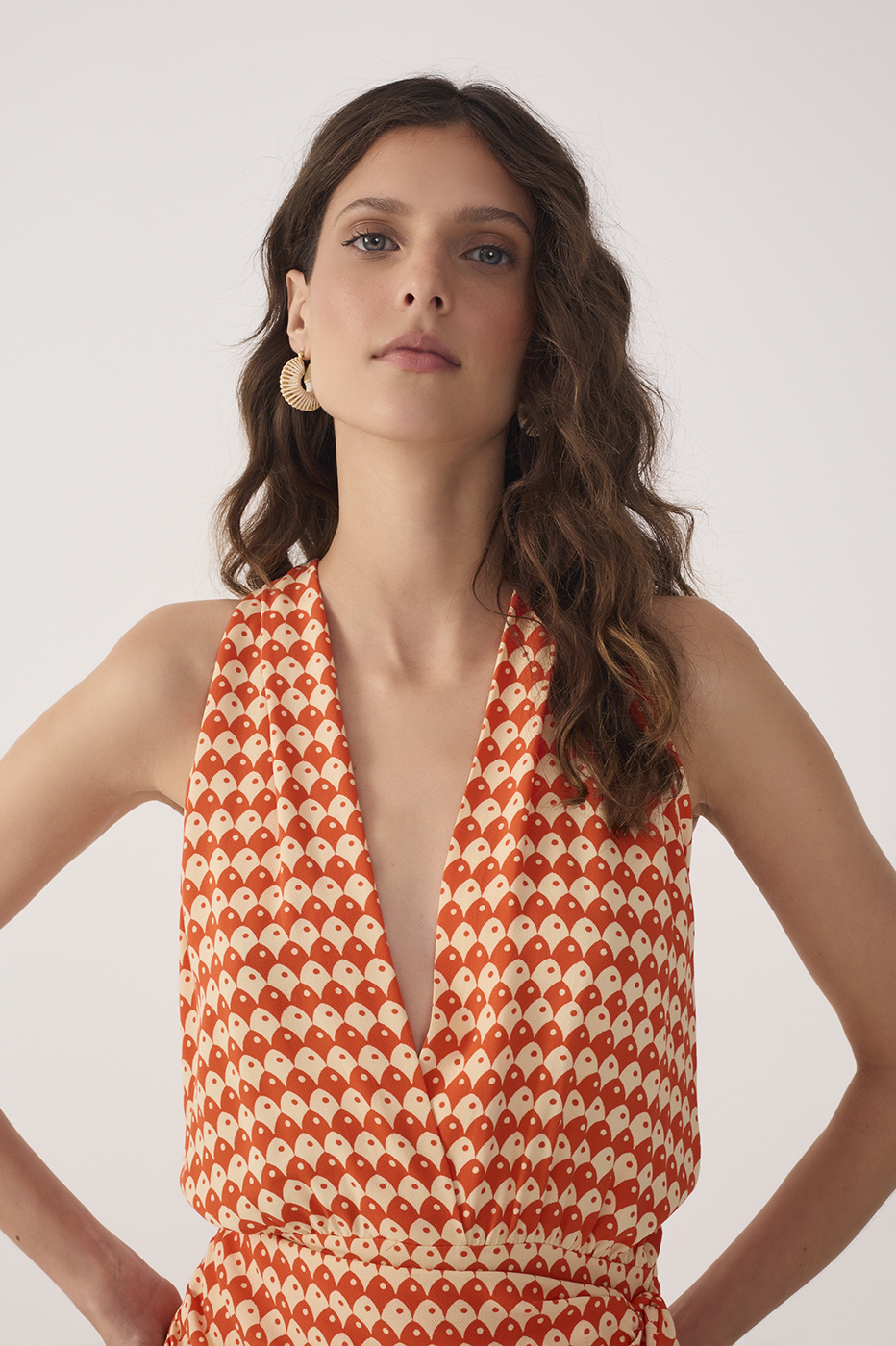 Red Escama V Neck Wrap Mini Dress