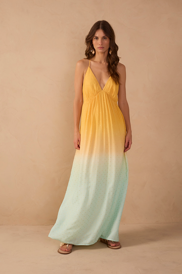 Bicolor Nascente V Neck Lurex Maxi Dress