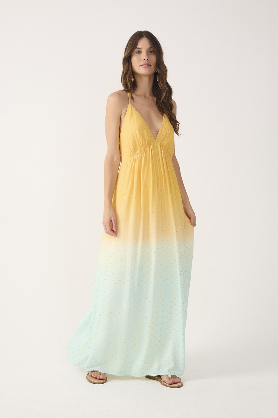 Bicolor Nascente V Neck Lurex Maxi Dress