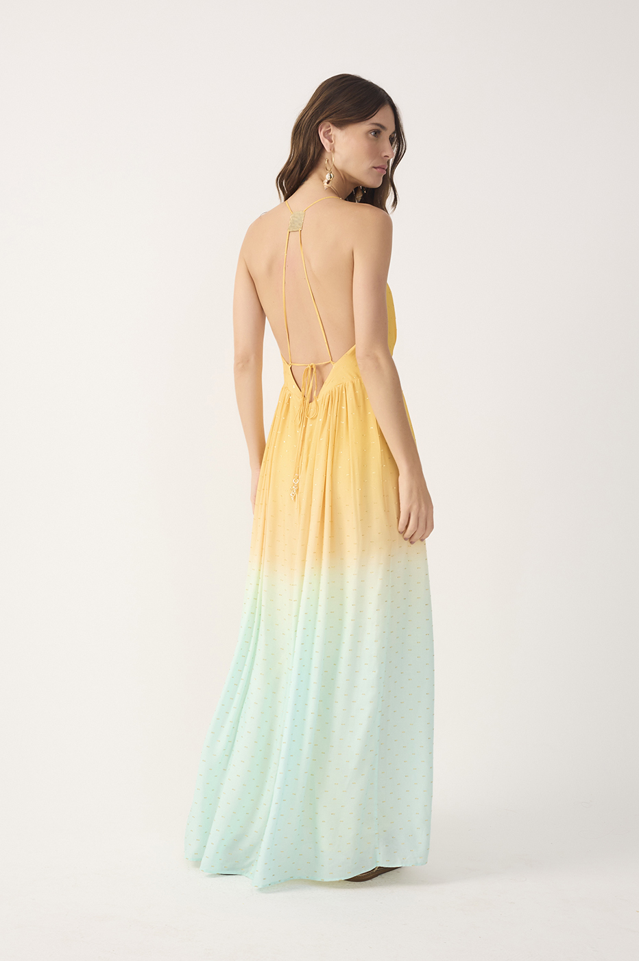 Bicolor Nascente V Neck Lurex Maxi Dress