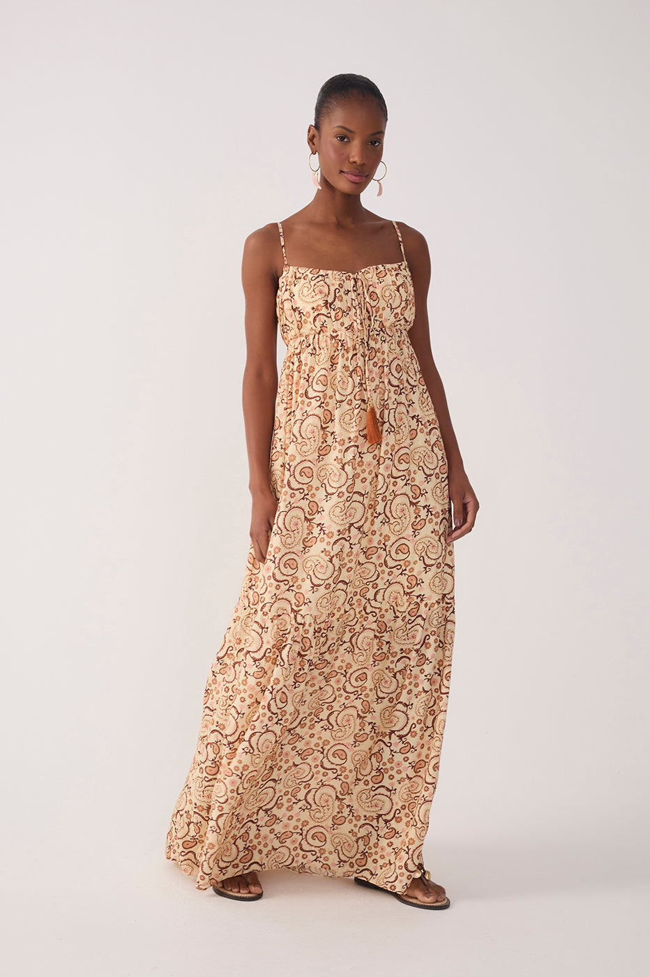 Beige Suspiro Ruched Lurex Maxi Dress