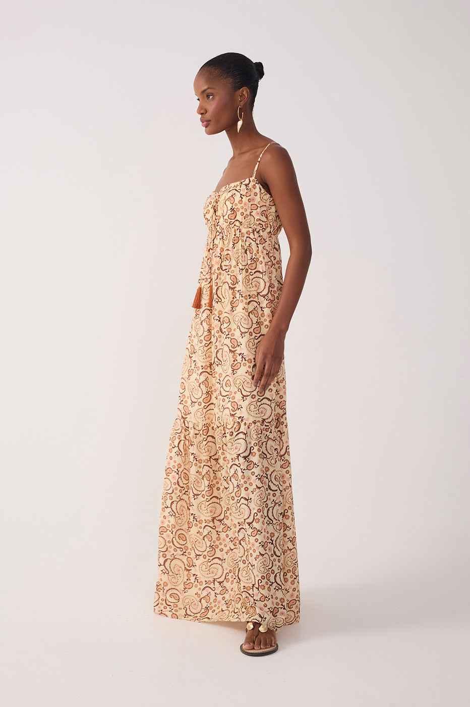 Beige Suspiro Ruched Lurex Maxi Dress