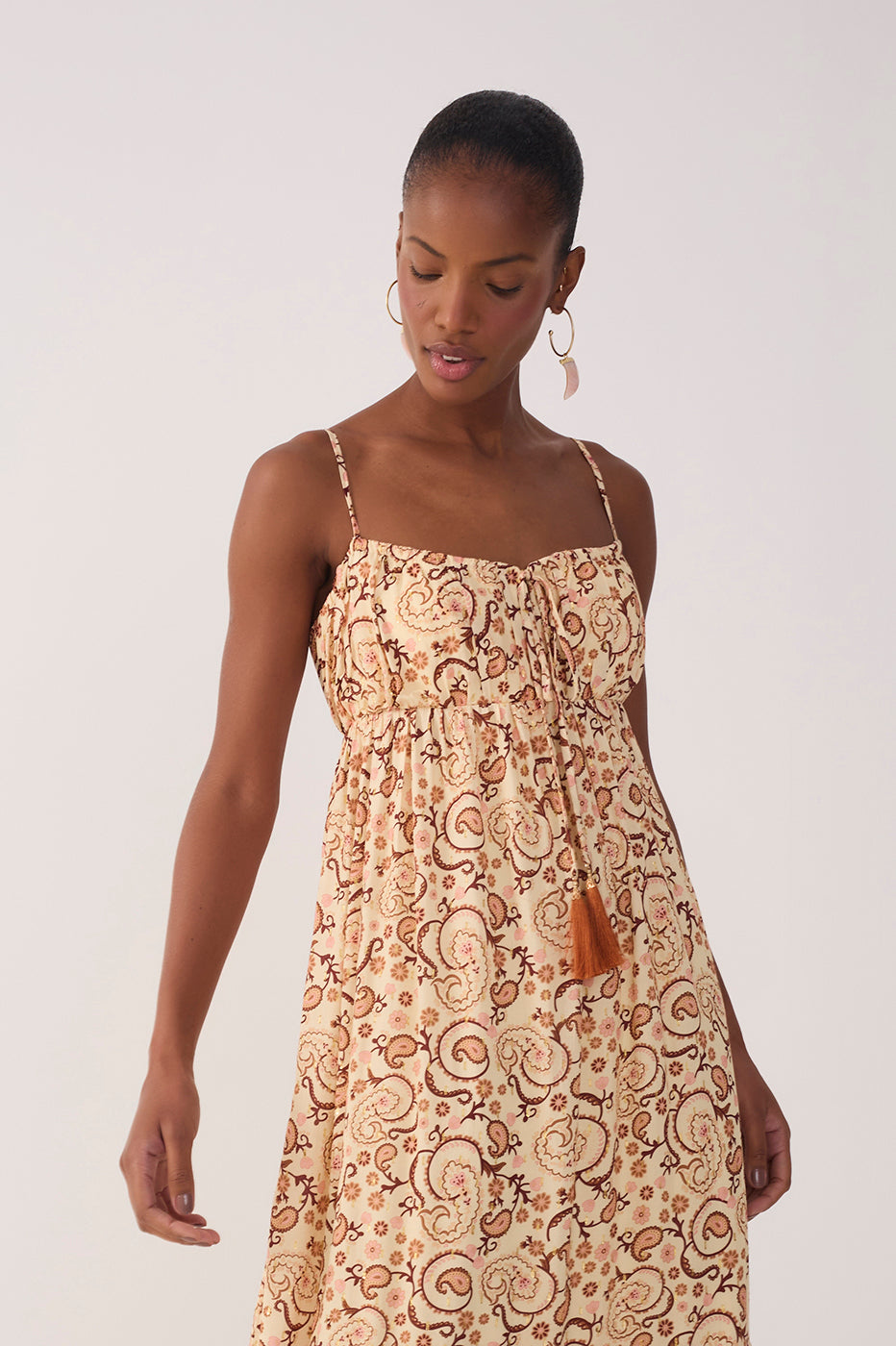 Beige Suspiro Ruched Lurex Maxi Dress